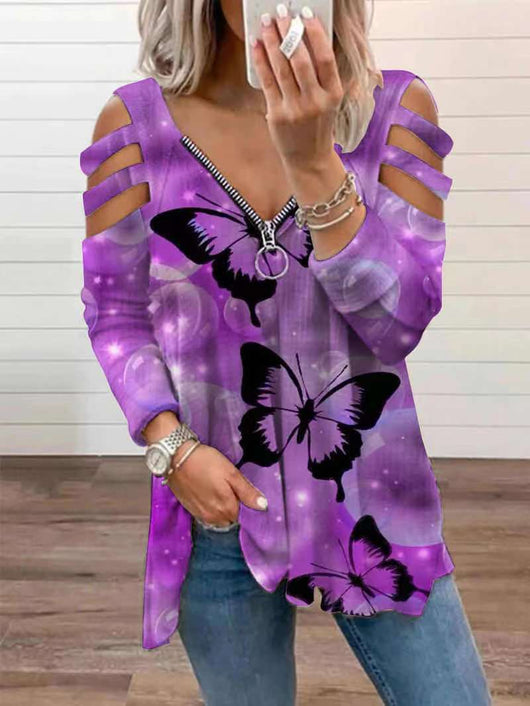 Blusa Suelta de Manga Larga con Cierre y Estampado para Mujer - Image 6