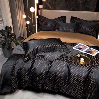 Juego de Cama Jacquard Lujo Retro Negro Dorado 120 Hilos de Algodón Puro - Image 5