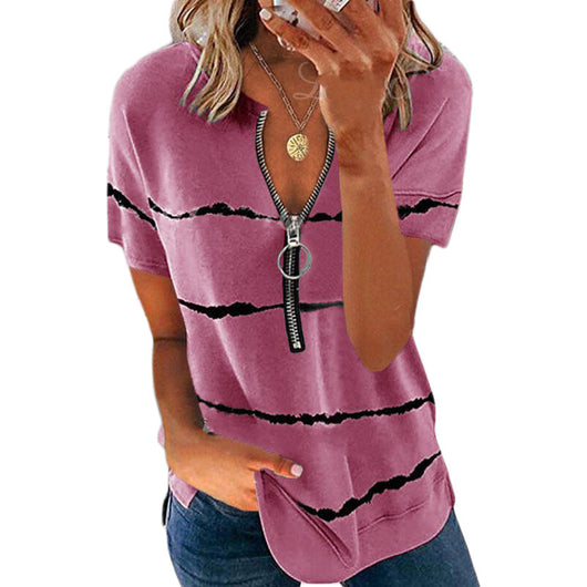 Camiseta Suelta para Mujer con Cremallera, Estampado y Rayas - Image 10