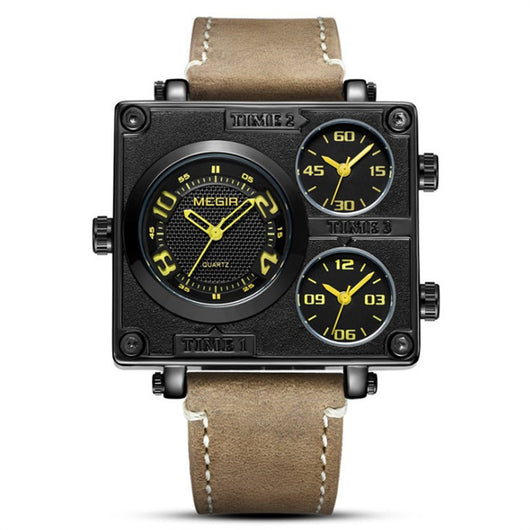 Reloj Deportivo Cuadrado Retro Multi-Zona Horaria con Correa de Cuero - Image 8