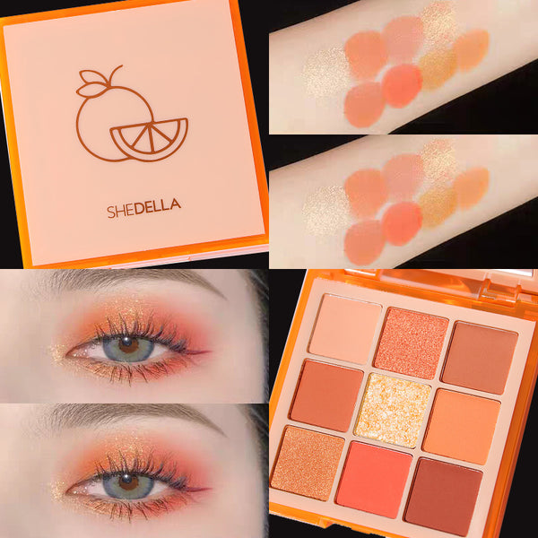 Paleta de Sombras 9 Colores con Brillo - Tonos Tierra y Naranja para Maquillaje Profesional