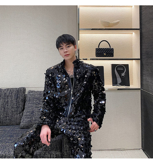 Conjunto de Traje Brillante para Hombre - Chaqueta y Pantalón Estilo Discoteca - Image 13