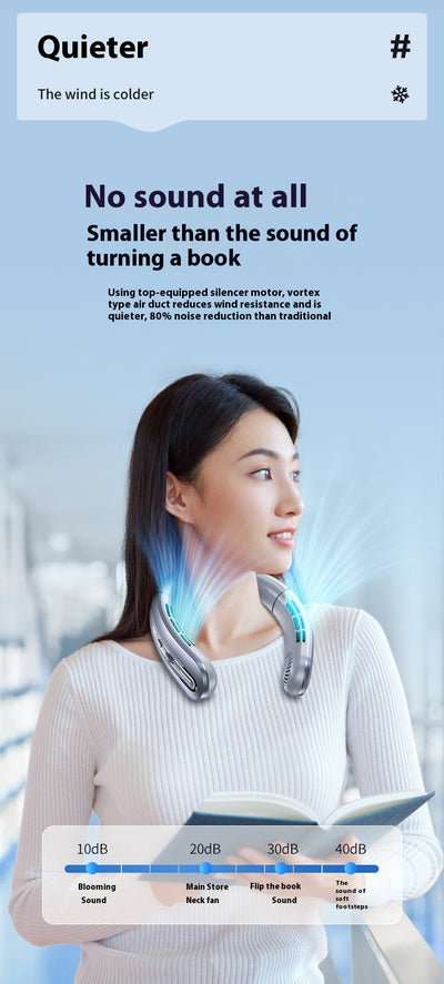 Ocean blue portable neck fan with digital display, showing 100 fan speed, designed for outdoor sports and personal cooling. - Image 24