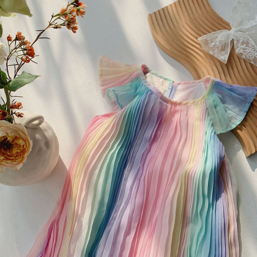 Vestido Plisado de Gasa Estampado - Falda Princesa Multicolor Niña - Image 6