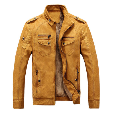 Chaqueta de Cuero Retro con Terciopelo Lavado