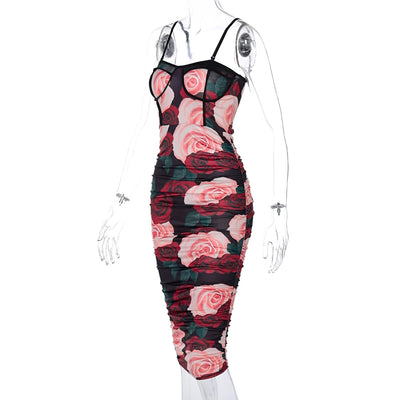 Vestido Slim Fit Escote Cuadrado con Estampado Fruncido para Mujer - Image 13