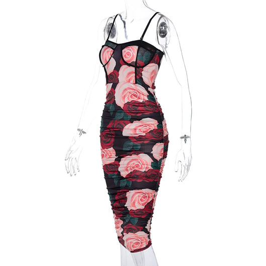 Vestido Slim Fit Escote Cuadrado con Estampado Fruncido para Mujer - Image 13