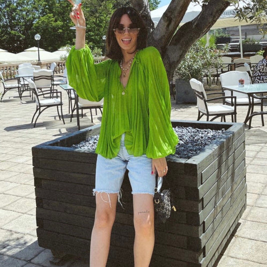 Blusa de Manga Larga Verde Elegante