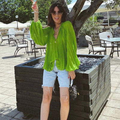 Blusa de Manga Larga Verde Elegante