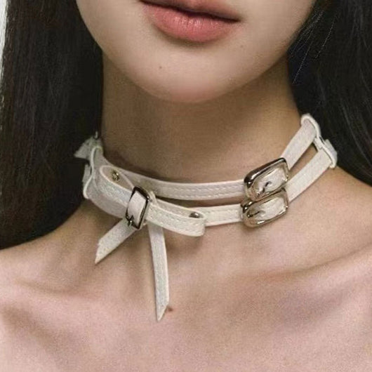 Collar de Cuero Blanco con Moño Elegante para Mujer - Image 10
