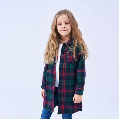 Camisa Cuadriculada de Manga Larga para Niñas - Tela Cepillada - Image 6