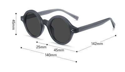 European and American vintage round frame polarized sunglasses with a sand transparent TR90 CAP frame and black and grey lenses. - Image 9