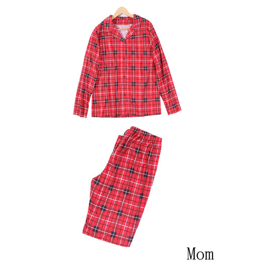 Red, black, and white plaid long-sleeve baby romper with a collar and snap closures, hanging on a hanger. - Image 3