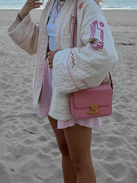 Kimono Casual Versátil con Bordado de Frutas y Cuello en V - Image 16