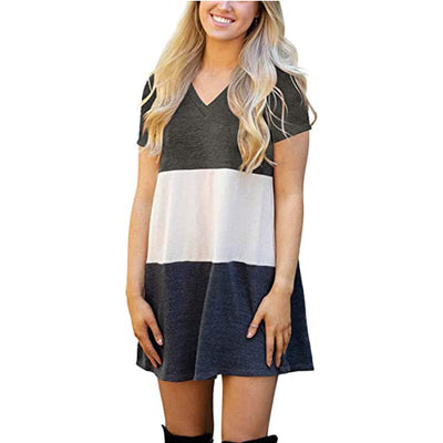 Vestido Camiseta Suelta con Cuello V y Combinación de Colores para Mujer - Image 2