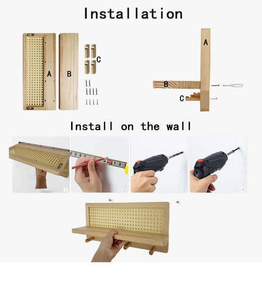 Estante de Almacenamiento de Pared en Madera Maciza y Ratán - Image 13