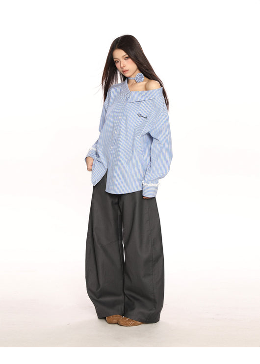 Blusa Larga Azul a Rayas Reductora de Hombros para Mujer - Image 12