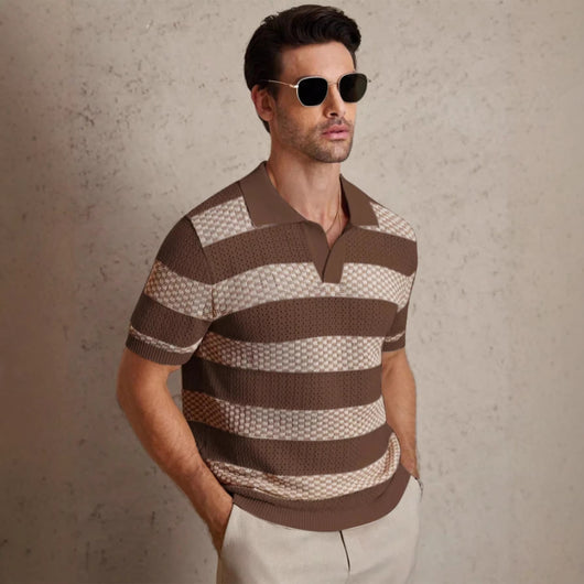 Polo Manga Corta Tejido a Rayas para Hombre - Image 5