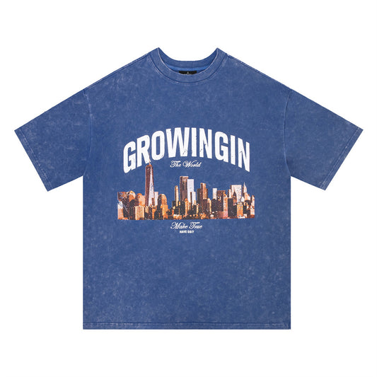 Playera Estampada Paisaje Urbano de Manga Corta para Hombre