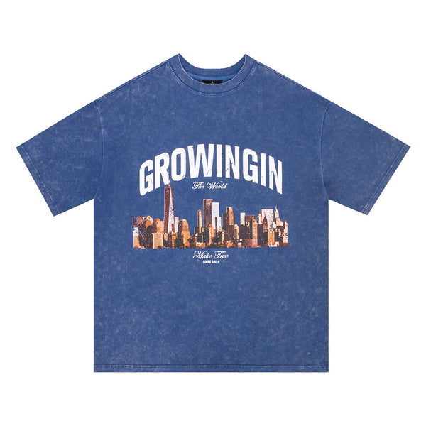 Playera Estampada Paisaje Urbano de Manga Corta para Hombre