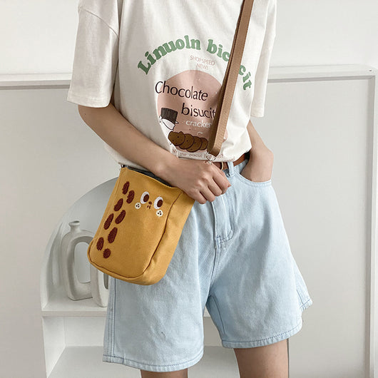 Bolsa Bandolera Pequeña de Lona Cacahuete con Diseño Cartoon - Ajustable para Celular - Image 3