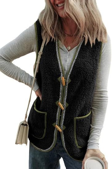Chaleco Cardigan Sin Mangas de Contraste de Colores en Felpa para Mujer - Image 7