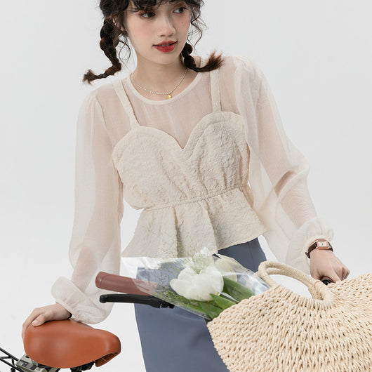 Blusa Elegante con Mangas Linterna y Efecto Dos Piezas - Image 8