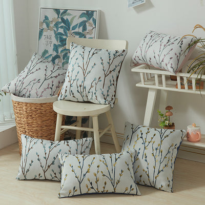Funda de Almohada Floral con Hojas y Plantas