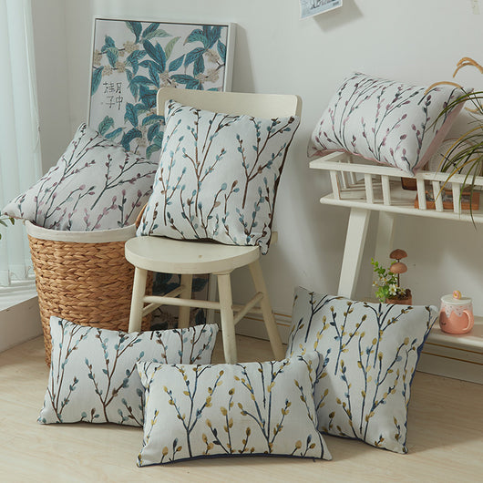 Funda de Almohada Floral con Hojas y Plantas