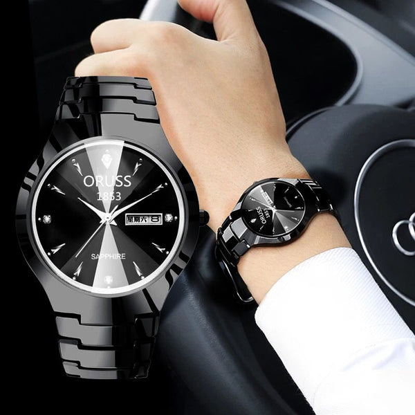 Reloj de Pareja Acero Tungsteno Resistente al Agua - Diseño Moderno para Estudiantes