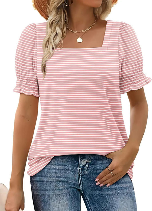 Blusa Suelta Cuello U con Mangas de Pétalos - Image 6