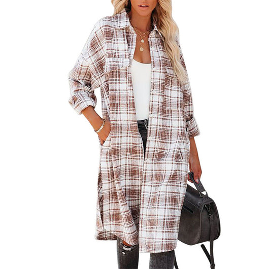 Abrigo Camisero Cuadros para Mujer - Largo Medio - Image 10