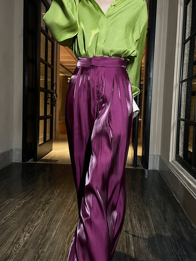 Pantalones Anchos de Satén Transpirable en Tonos Ciruela - Comodidad y Elegancia - Image 8