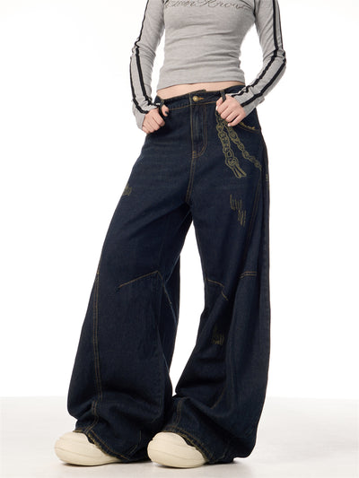 Overol Denim Retro Patchwork de Pierna Ancha para Mujer - Image 19
