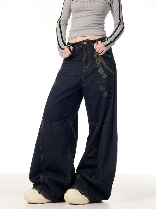 Overol Denim Retro Patchwork de Pierna Ancha para Mujer - Image 19