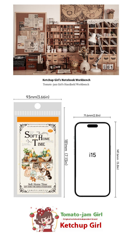 Soft Home Time Series decorative stickers featuring retro-style illustrations of furniture, books, and flowers. - Image 29