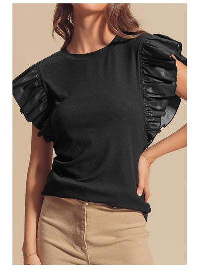 Playera de Algodón para Mujer con Detalles de Malla y Volantes - Image 16
