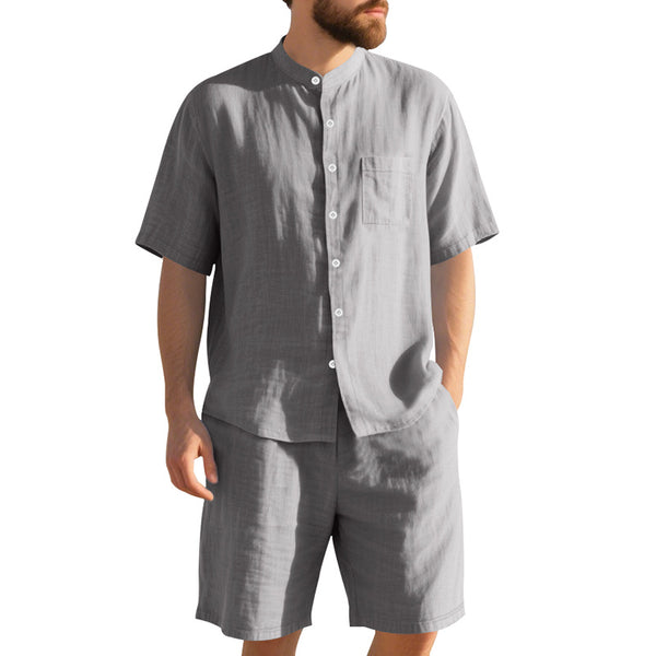 Traje de Lino Americano para Hombre - Dos Piezas Cuello Mao Playa Verano
