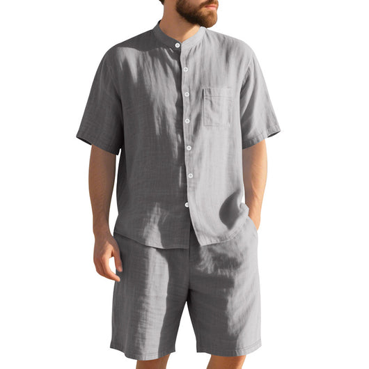 Traje de Lino Americano para Hombre - Dos Piezas Cuello Mao Playa Verano - Image 2