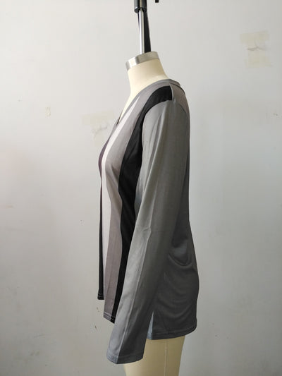 Playera de Cuello V a Rayas con Estampado y Mangas Largas - Image 12
