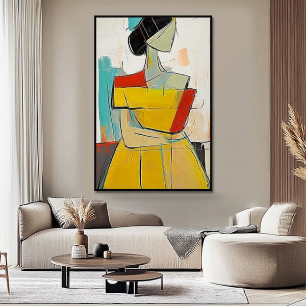 Cuadro Abstracto Mujer Pintura Hecha a Mano Textura Marrón Dorado Arte Vintage Wabi Sabi