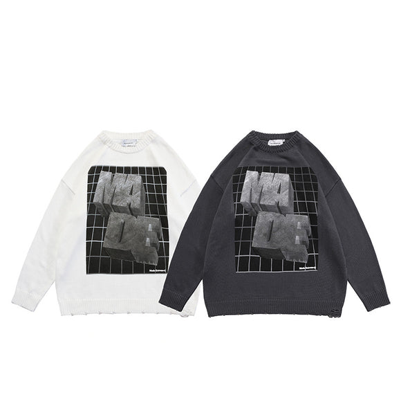 Suéter Holgado Unisex con Letras en Relieve Jacquard