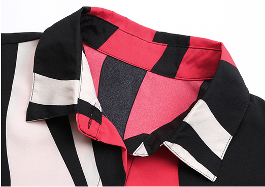 Blusa Rayada Roja con Solapa para Mujer - Manga Larga - Image 9