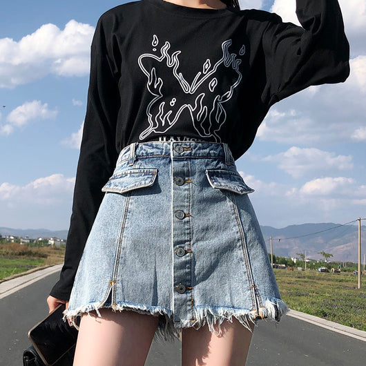 Falda Denim Retro Línea A Media Pierna - Image 3