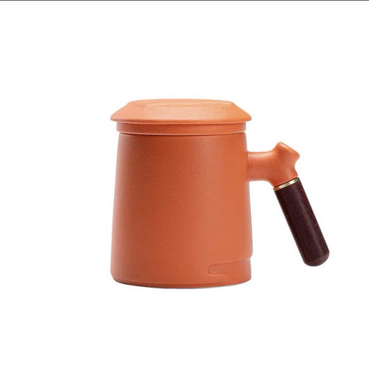 Set de 3 Tazas de Cerámica para Oficina con Asa de Madera y Tapa