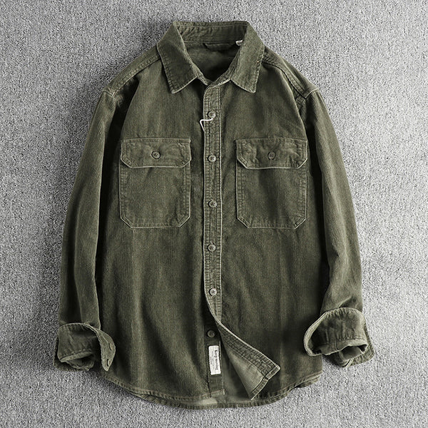 Camisa de Pana Retro de Algodón con Manga Larga para Hombre