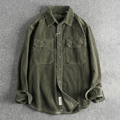 Camisa de Pana Retro de Algodón con Manga Larga para Hombre