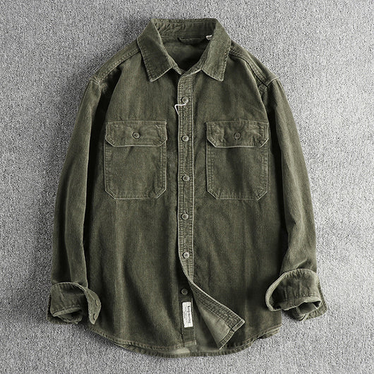 Camisa de Pana Retro de Algodón con Manga Larga para Hombre