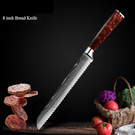 Juego de Cuchillos de Cocina Damascus con Mango de Resina Roja - Image 12