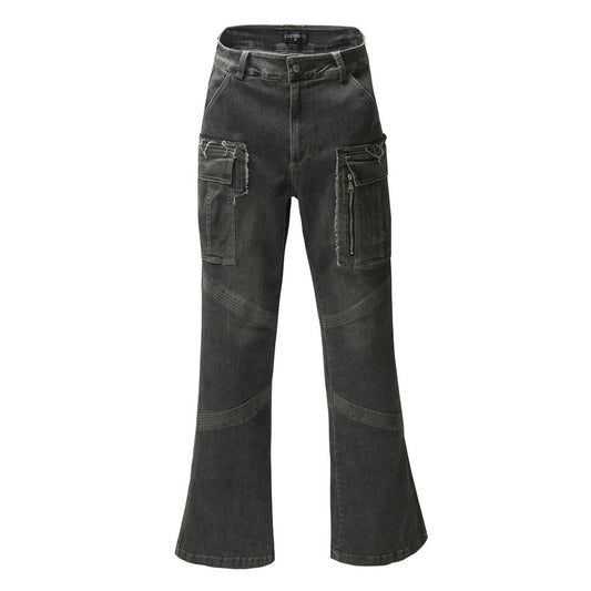 Pantalones Jeans Acampanados con Múltiples Bolsillos para Hombre